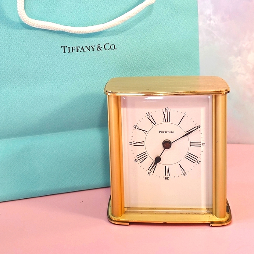 🕰️  Tiffany & Co. Portfolio Brass Gold Tone Vintage Desk or Mantel Clock 🕰️